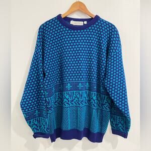 Oleg Cassini Wool Blend Crewneck Sweater Large Grandpa Dad Preppy